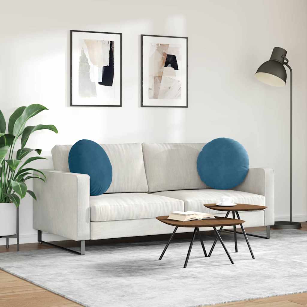 Cuscini per Seduta 2 pcs Blu Ø 40 x 13 cm Velluto 42014173