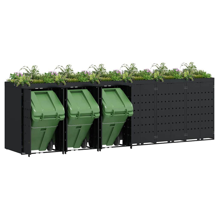 Contenitore per Rifiuti per 6 Bidoni Nero 408 x 77,5 x 121,5 cm 3394742