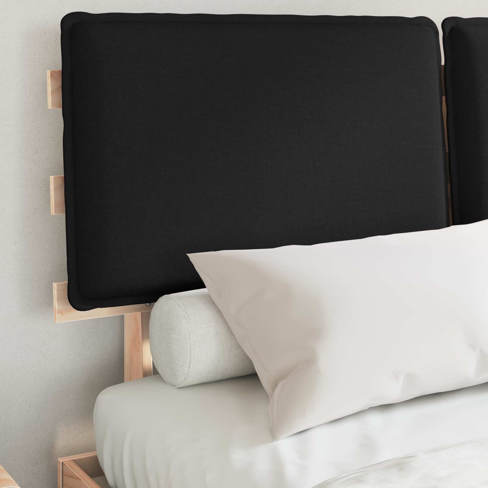 Letto con Testiera Rivestita-Struttura Letto con Testiera Nero 140 x 190 cm Pino massello 713157