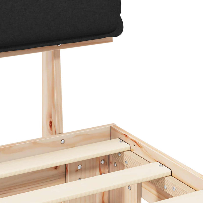 Letto con Testiera Rivestita-Struttura Letto con Testiera Nero 135 x 190 cm Pino massello 380271