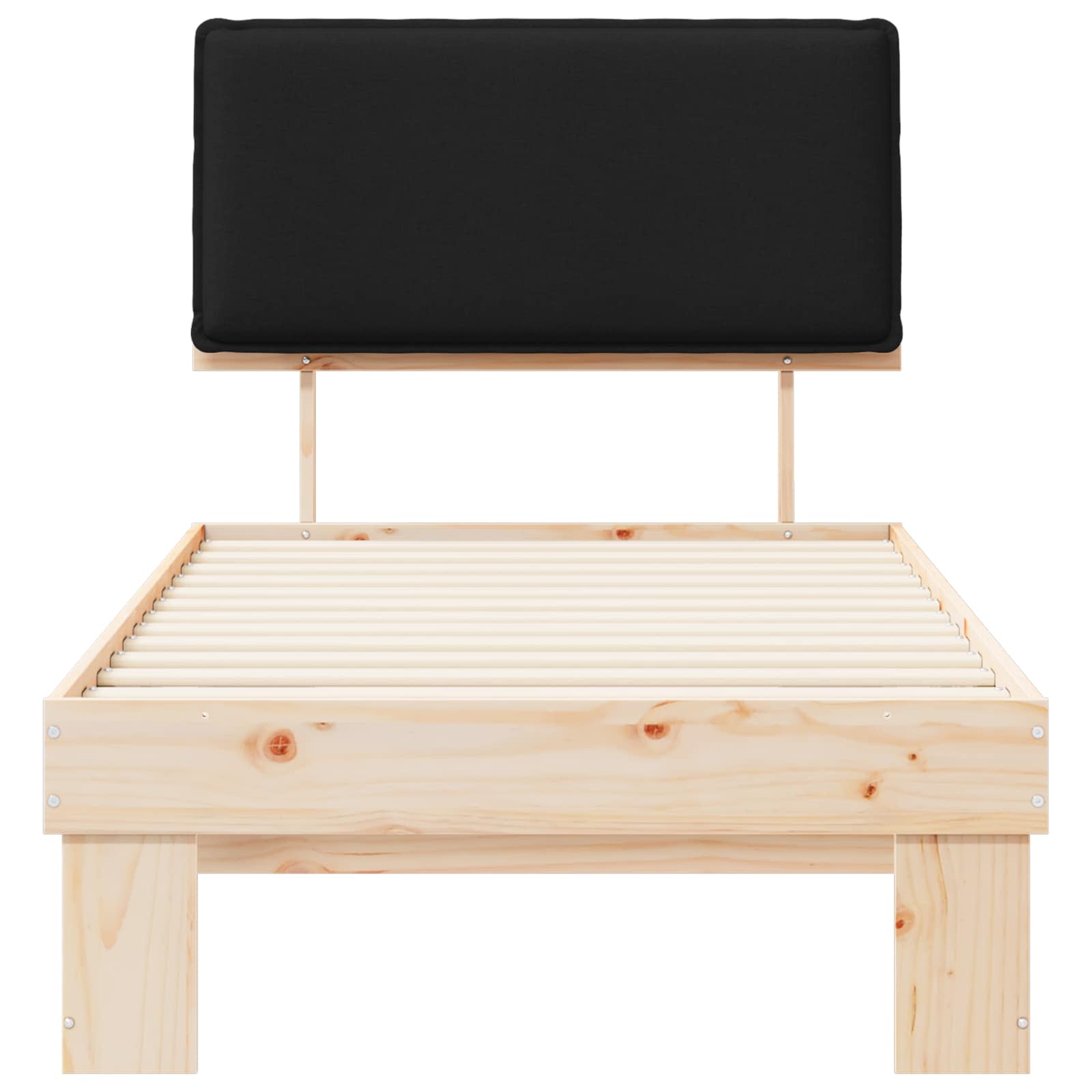 Letto con Testiera Rivestita-Struttura Letto con Testiera Nero 75 x 190 cm Pino massello 170570