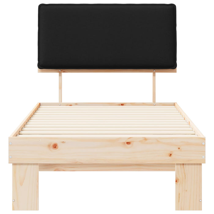 Letto con Testiera Rivestita-Struttura Letto con Testiera Nero 75 x 190 cm Pino massello 170570