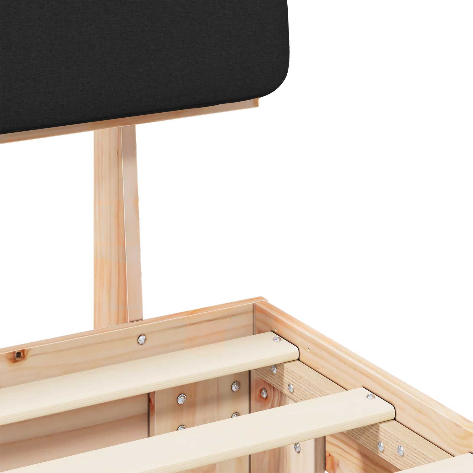 Letto con Testiera Rivestita-Struttura Letto con Testiera Nero 150 x 200 cm Pino massello 805971