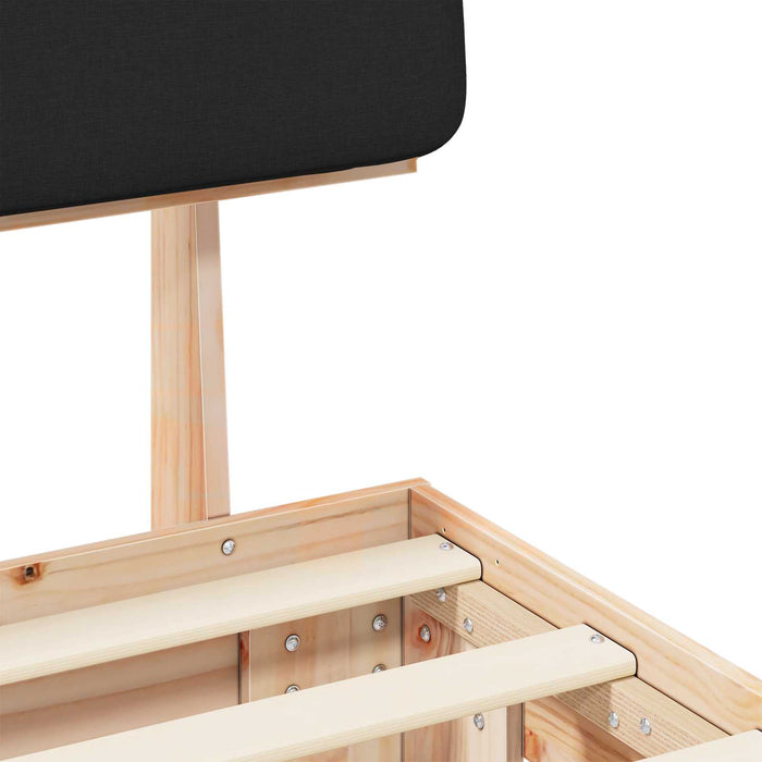 Letto con Testiera Rivestita-Struttura Letto con Testiera Nero 140 x 190 cm Pino massello 755895