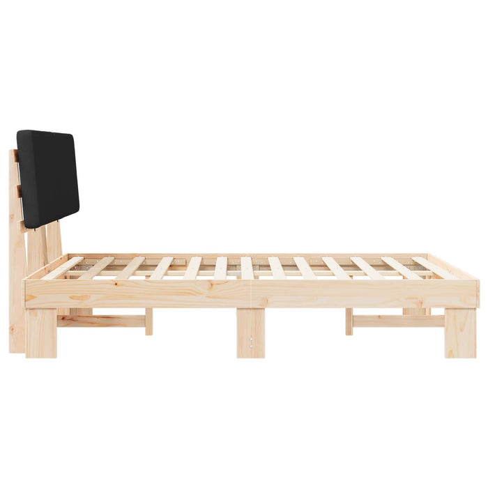 Letto con Testiera Rivestita-Struttura Letto con Testiera Nero 140 x 190 cm Pino massello 755895