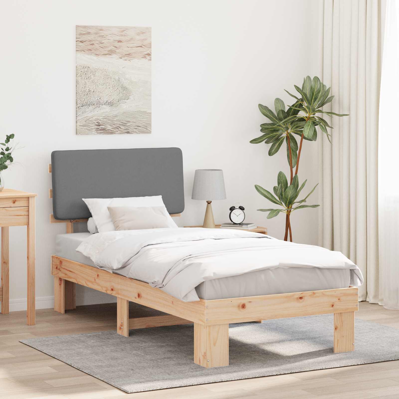 Letto con Testiera Rivestita Grigio chiaro 90 x 200 cm 877374