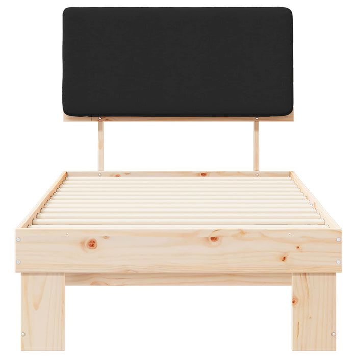 Letto con Testiera Rivestita-Struttura Letto con Testiera Nero 75 x 190 cm Pino massello 985692