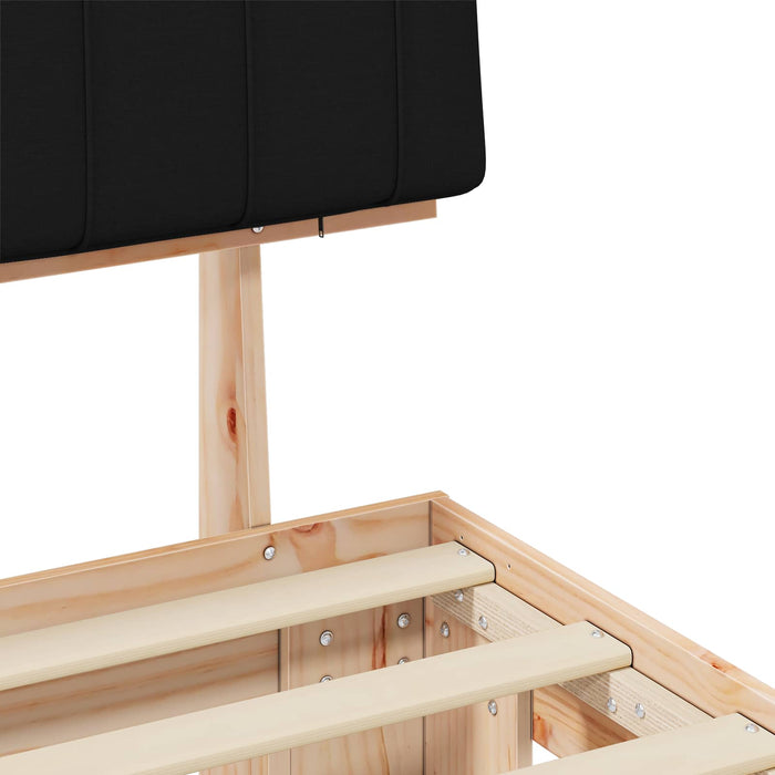 Letto con Testiera Rivestita-Struttura Letto con Testiera Nero 150 x 200 cm Pino massello 940457