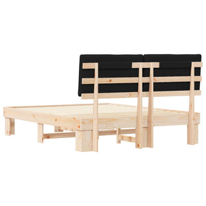 Letto con Testiera Rivestita-Struttura Letto con Testiera Nero 150 x 200 cm Pino massello 940457