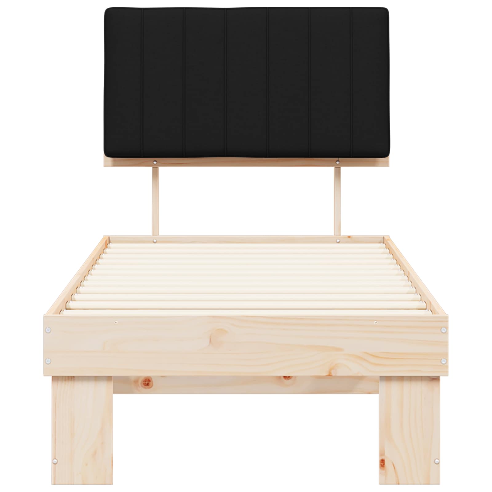 Letto con Testiera Rivestita-Struttura Letto con Testiera Nero 75 x 190 cm Pino massello 983850