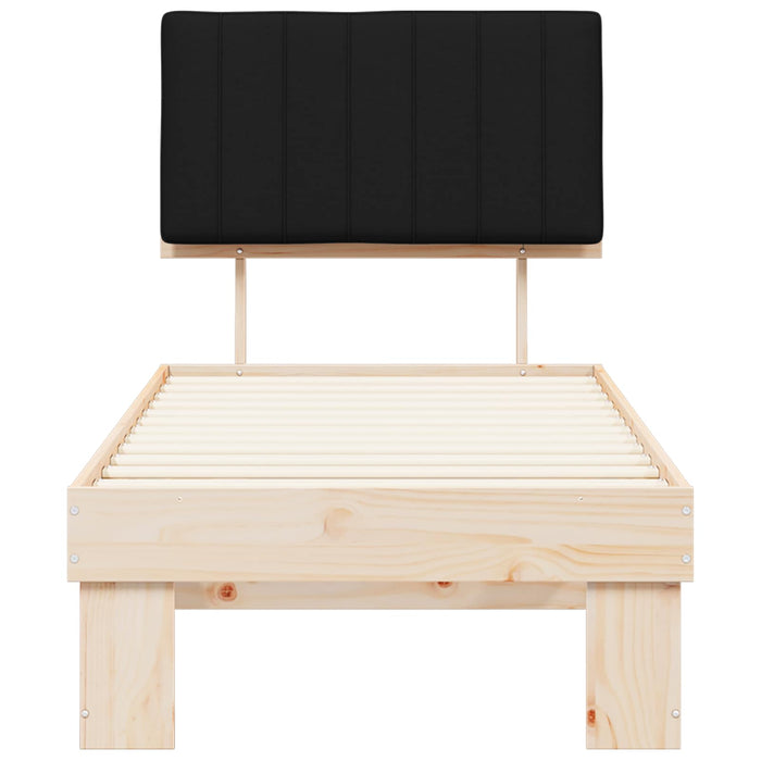 Letto con Testiera Rivestita-Struttura Letto con Testiera Nero 75 x 190 cm Pino massello 983850