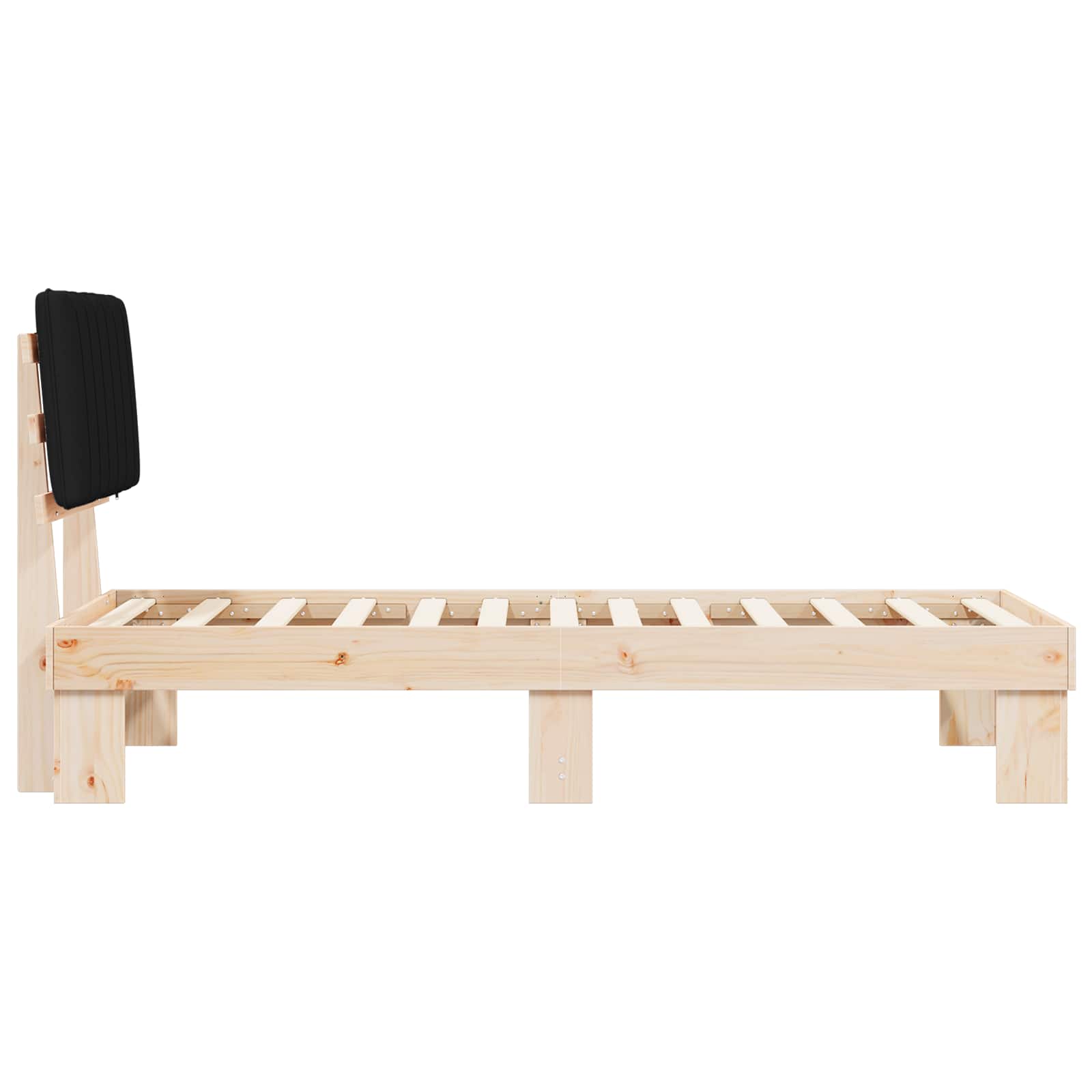 Letto con Testiera Rivestita-Struttura Letto con Testiera Nero 75 x 190 cm Pino massello 983850