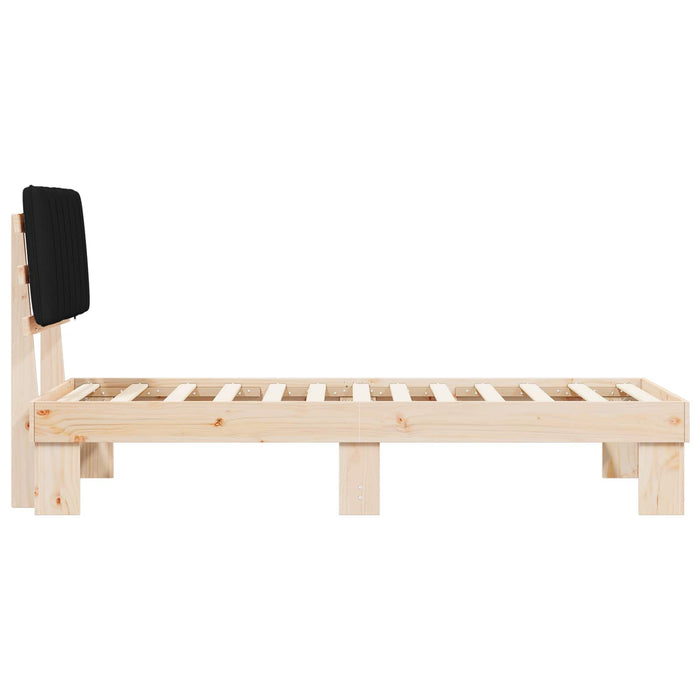 Letto con Testiera Rivestita-Struttura Letto con Testiera Nero 75 x 190 cm Pino massello 983850