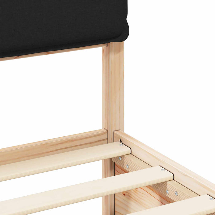 Letto con Testiera Rivestita-Struttura Letto con Testiera Nero 75 x 190 cm Pino massello 112788