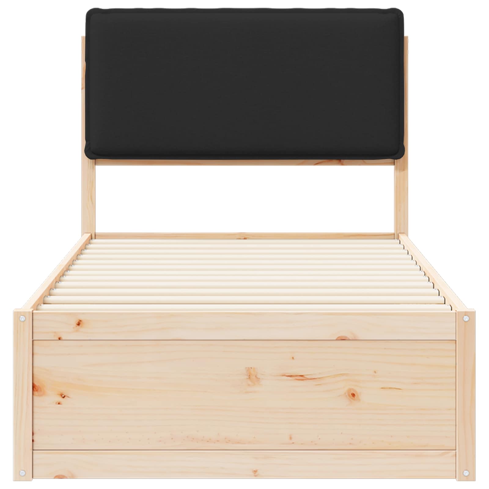 Letto con Testiera Rivestita-Struttura Letto con Testiera Nero 75 x 190 cm Pino massello 112788