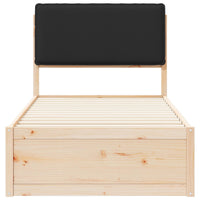 Letto con Testiera Rivestita-Struttura Letto con Testiera Nero 75 x 190 cm Pino massello 112788