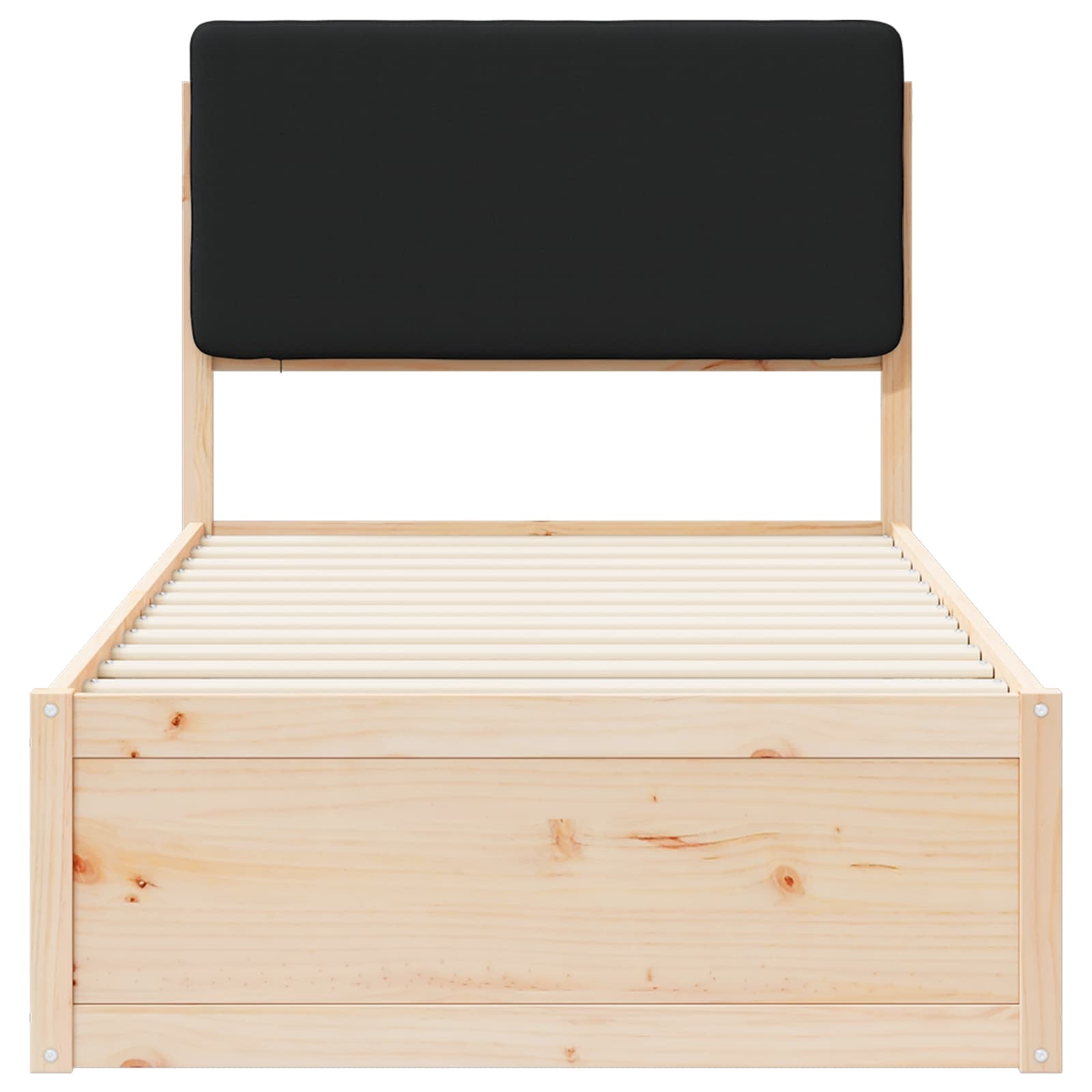 Letto con Testiera Rivestita-Struttura Letto con Testiera Nero 75 x 190 cm Pino massello 781322