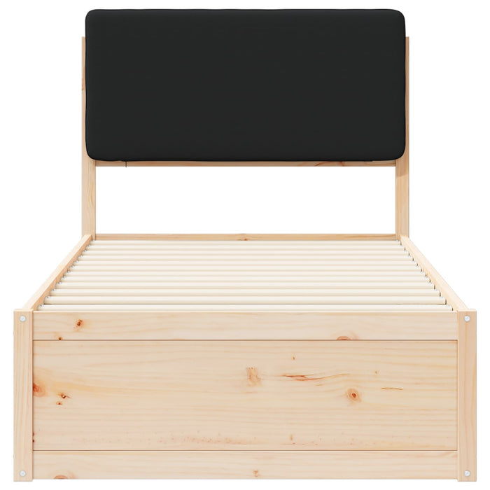 Letto con Testiera Rivestita-Struttura Letto con Testiera Nero 75 x 190 cm Pino massello 781322