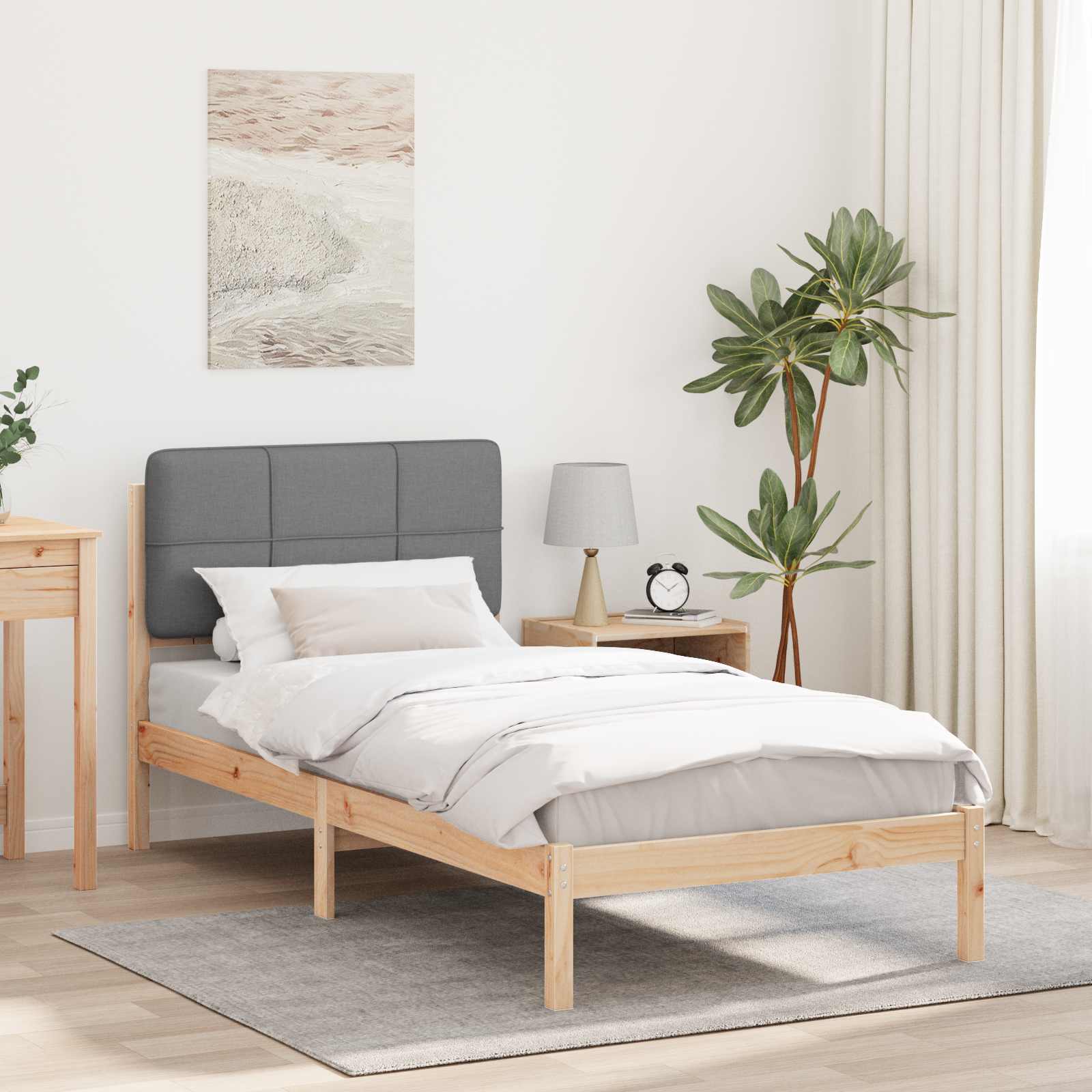 Letto con Testiera Rivestita Grigio chiaro 90 x 190 cm 878014