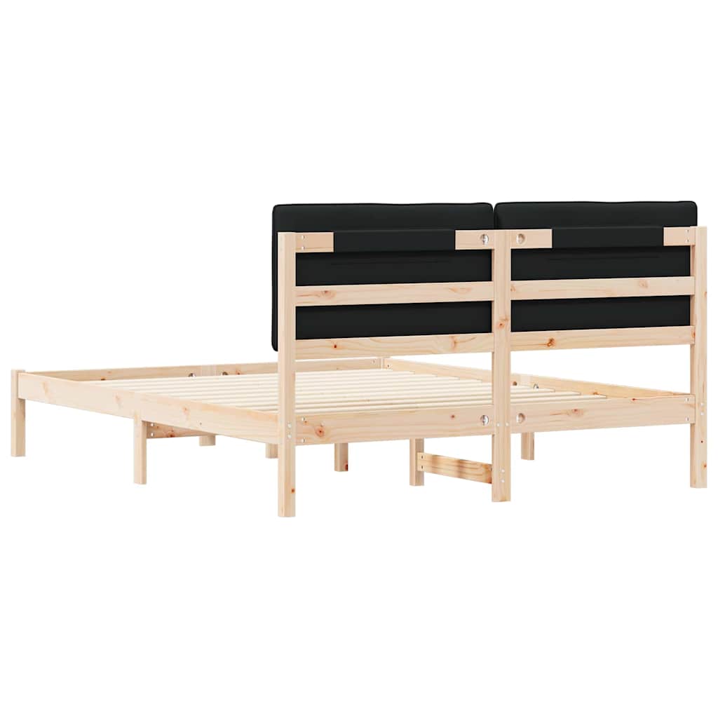 Letto con Testiera Rivestita-Struttura Letto con Testiera Nero 160 x 200 cm Pino massello 301463