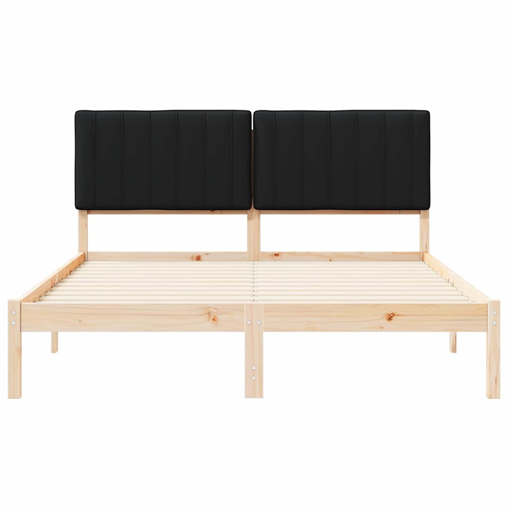 Letto con Testiera Rivestita-Struttura Letto con Testiera Nero 160 x 200 cm Pino massello 301463