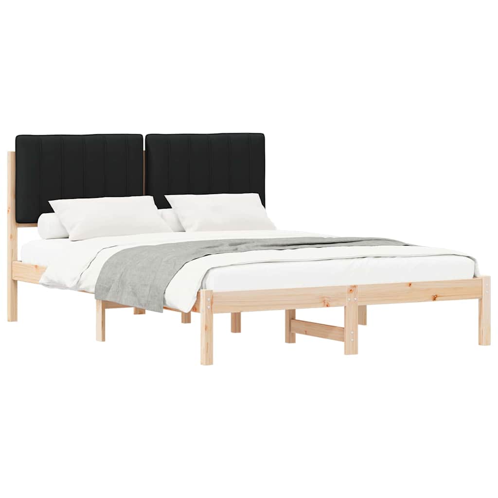 Letto con Testiera Rivestita-Struttura Letto con Testiera Nero 140 x 190 cm Pino massello 623728