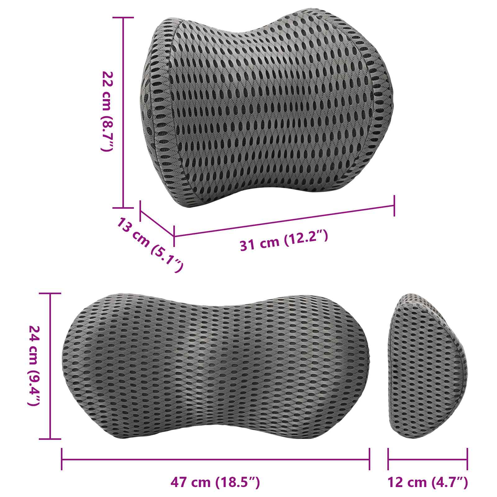 Cuscino con cuscino Regolabile 2 pcs Grigio Reticolo 4D 42012713