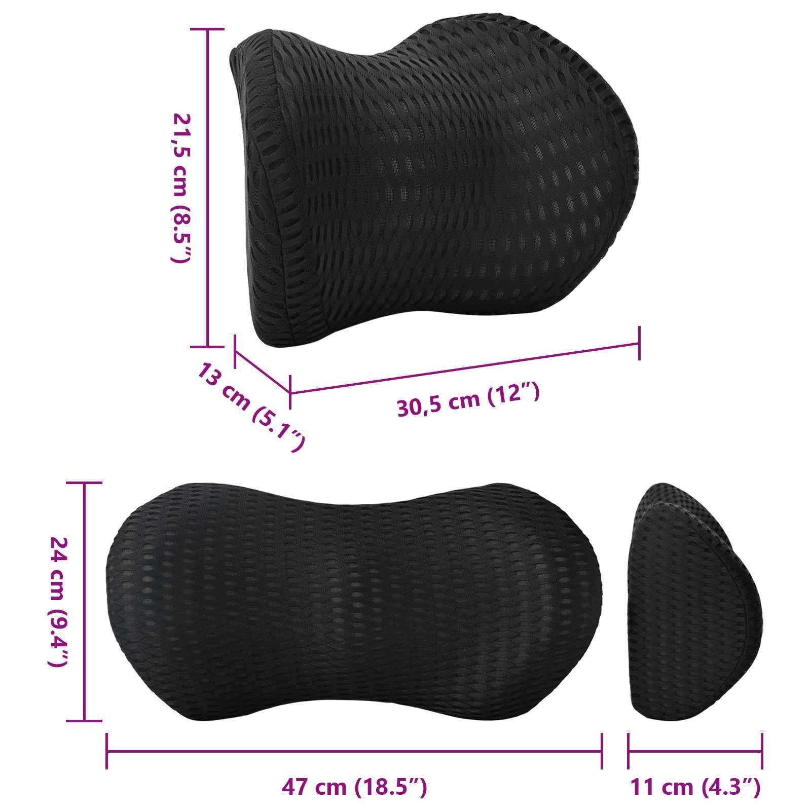 Cuscino con cuscino Regolabile 2 pcs Nero Reticolo 4D 42012714