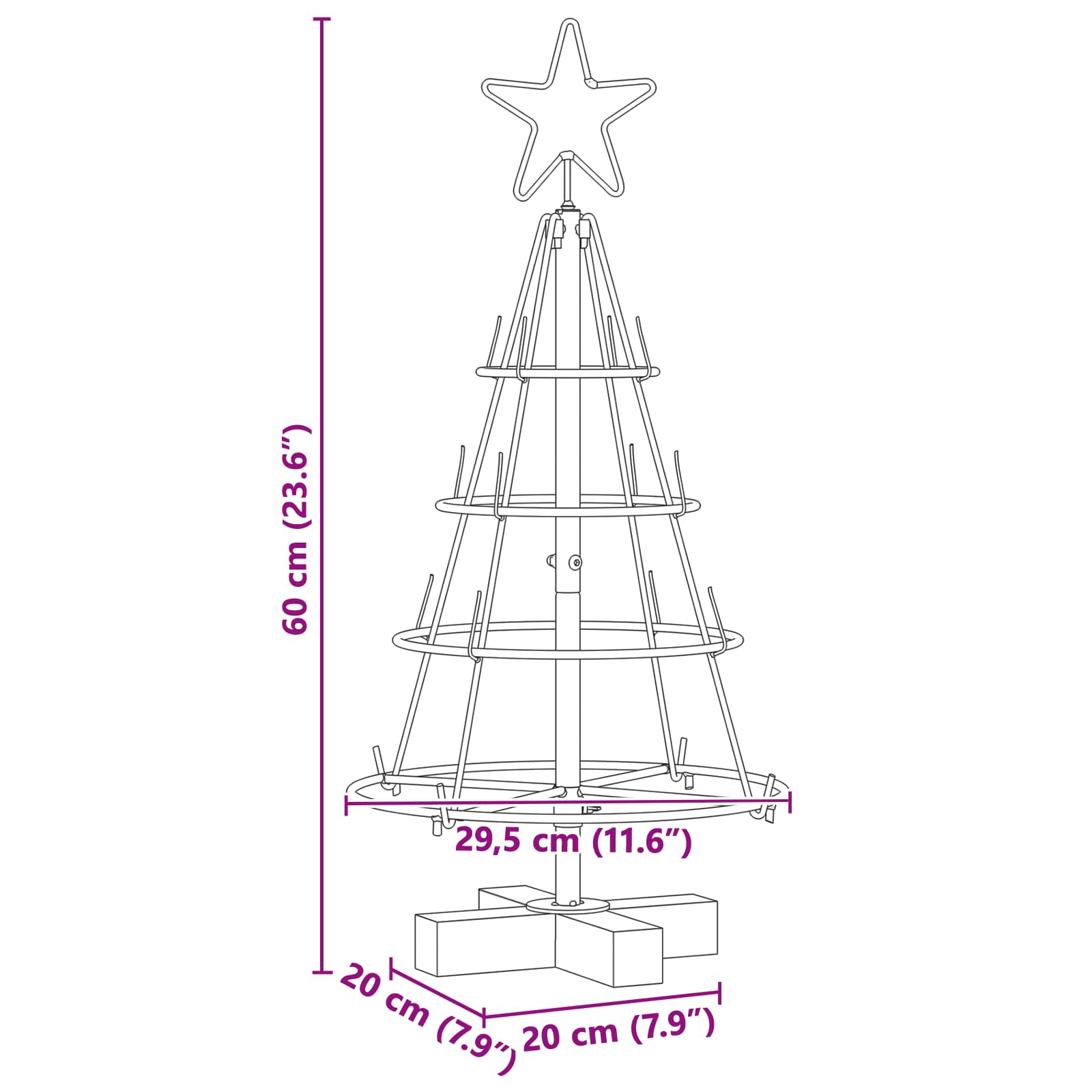 Albero a Cono di Natale con supporto Nero 60 cm Acciaio 42019157