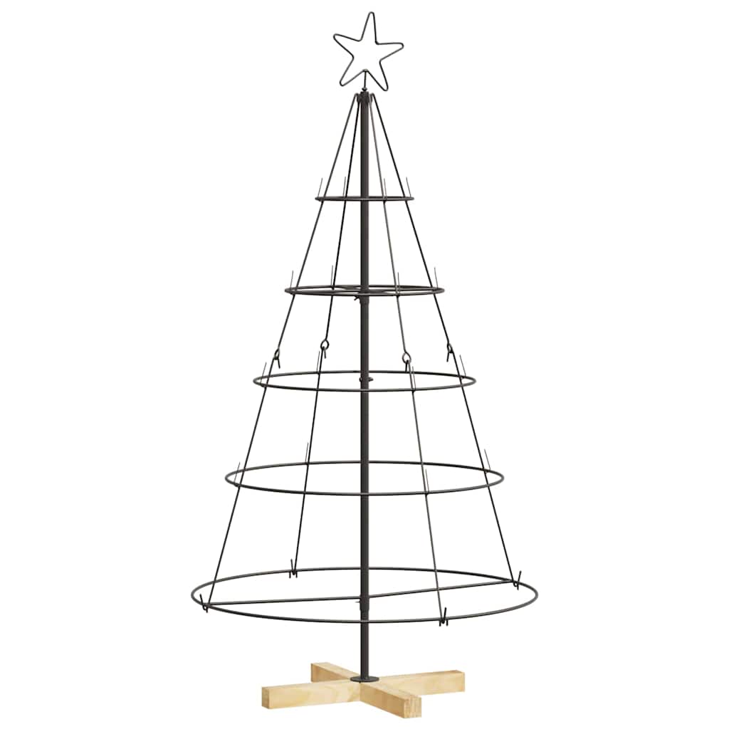 Albero a Cono di Natale con supporto-Decorazioni natalizie Nero 125 cm Acciaio