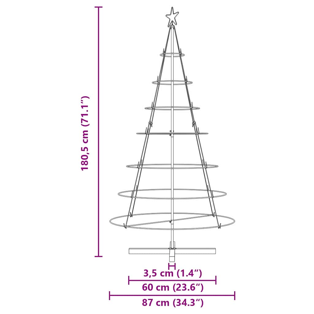 Albero a Cono di Natale con supporto Nero 180 cm Acciaio 42019161