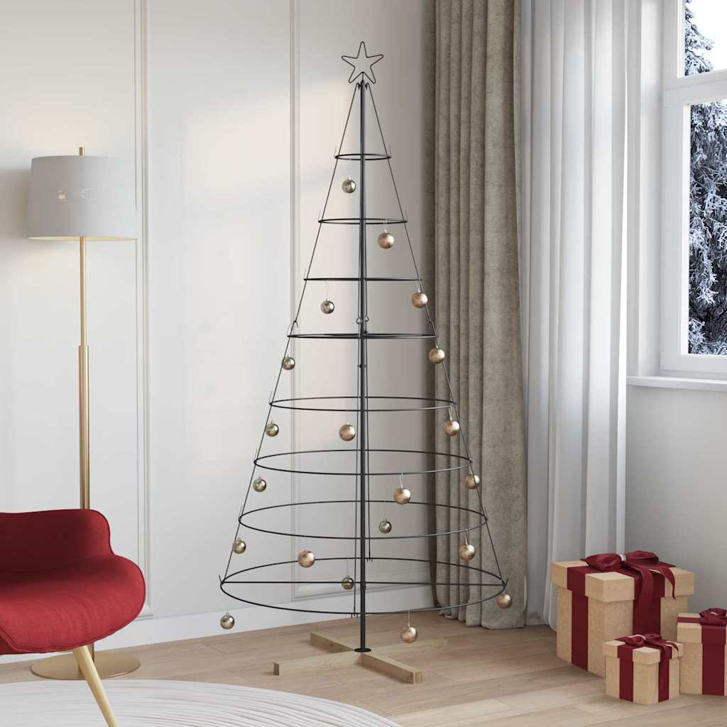 Albero a Cono di Natale con supporto Nero 210 cm Acciaio 42019162
