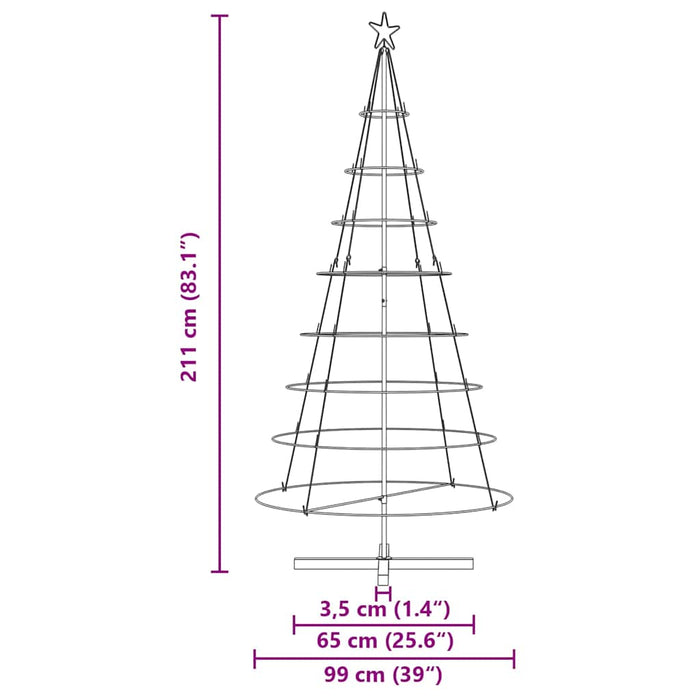 Albero a Cono di Natale con supporto Nero 210 cm Acciaio 42019162