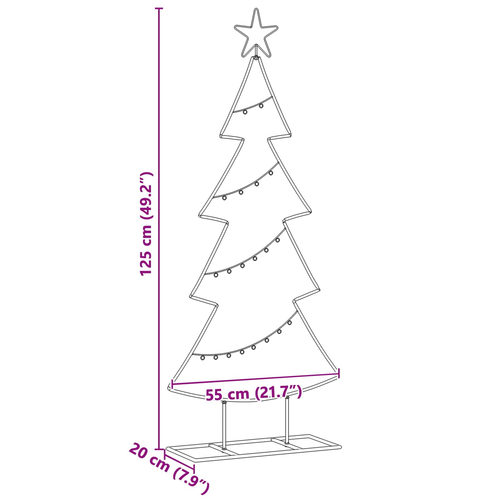 Albero di Natale in metallo con supporto Nero 125 cm Acciaio 42019188