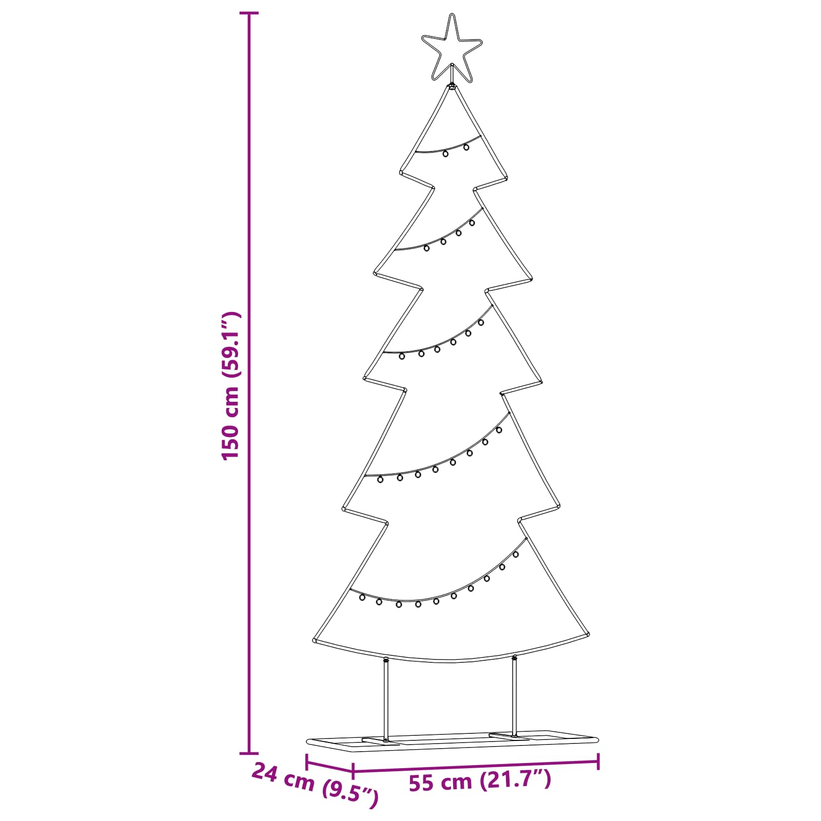 Albero di Natale in metallo con supporto Nero 150 cm Acciaio 42019189