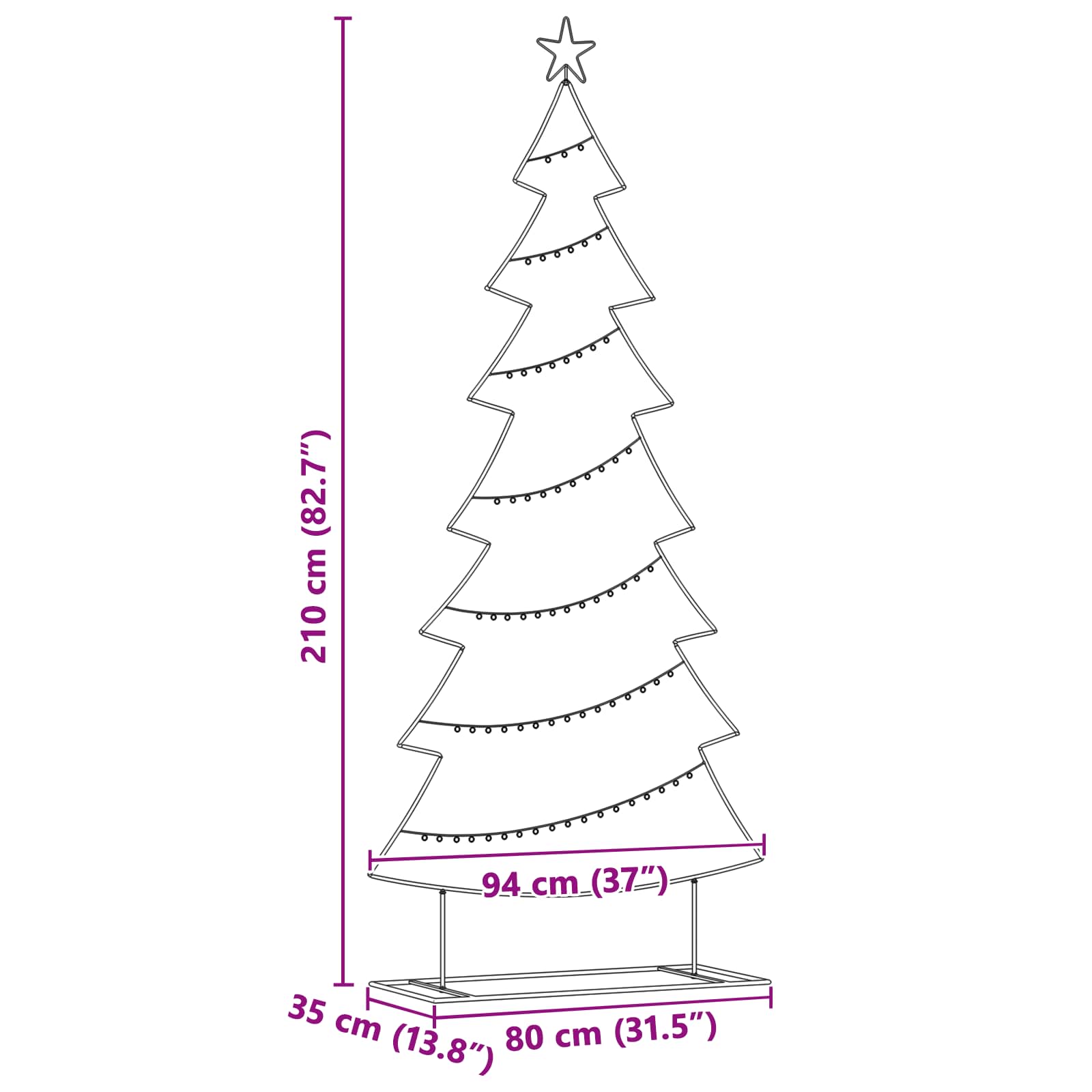 Albero di Natale in metallo con supporto Nero 210 cm Acciaio 42019191