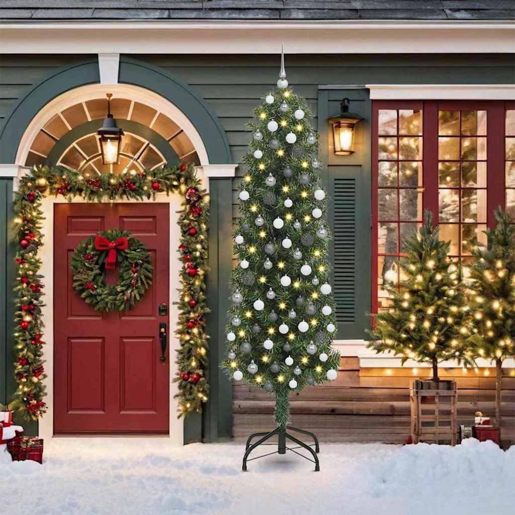 Albero di Natale pieghevole 300 LED e Set di Palline Verde 210 cm 3394955