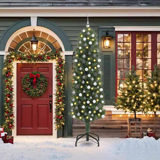 Albero di Natale pieghevole 300 LED e Set di Palline Verde 210 cm 3394955