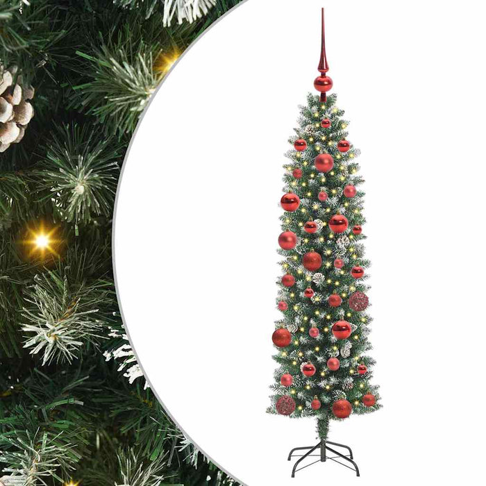 Albero di Natale Artificiale Sottile Verde e bianco 150 cm 3395281