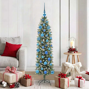 Albero di Natale Artificiale Sottile Verde e bianco 150 cm 3395288