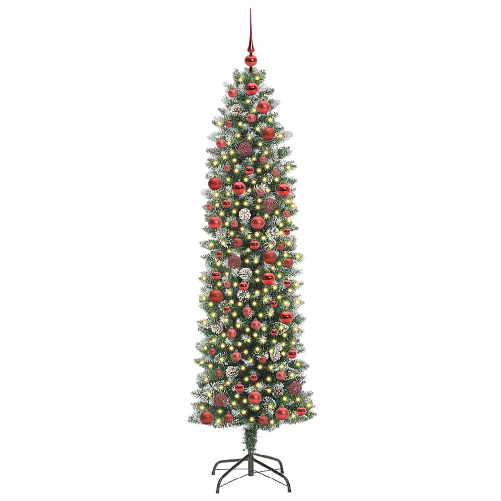 Albero di Natale Artificiale Sottile Verde e bianco 180 cm