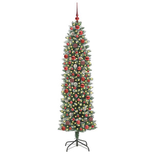 Albero di Natale Artificiale Sottile Verde e bianco 180 cm