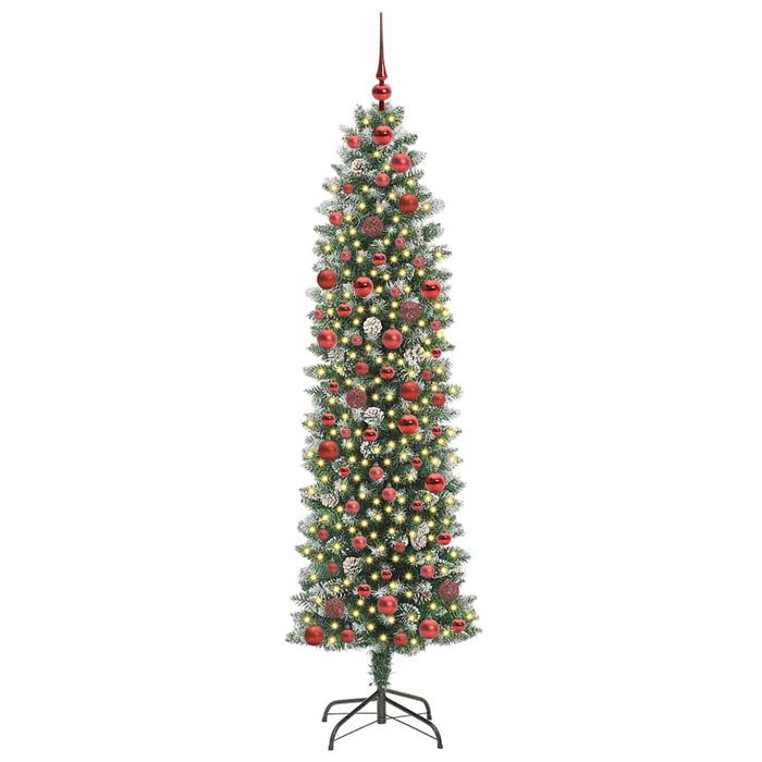 Albero di Natale Artificiale Sottile Verde e bianco 180 cm