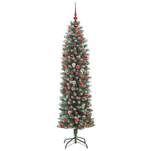 Albero di Natale Artificiale Sottile Verde e bianco 180 cm