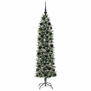 Albero di Natale Artificiale Sottile Verde e bianco 180 cm