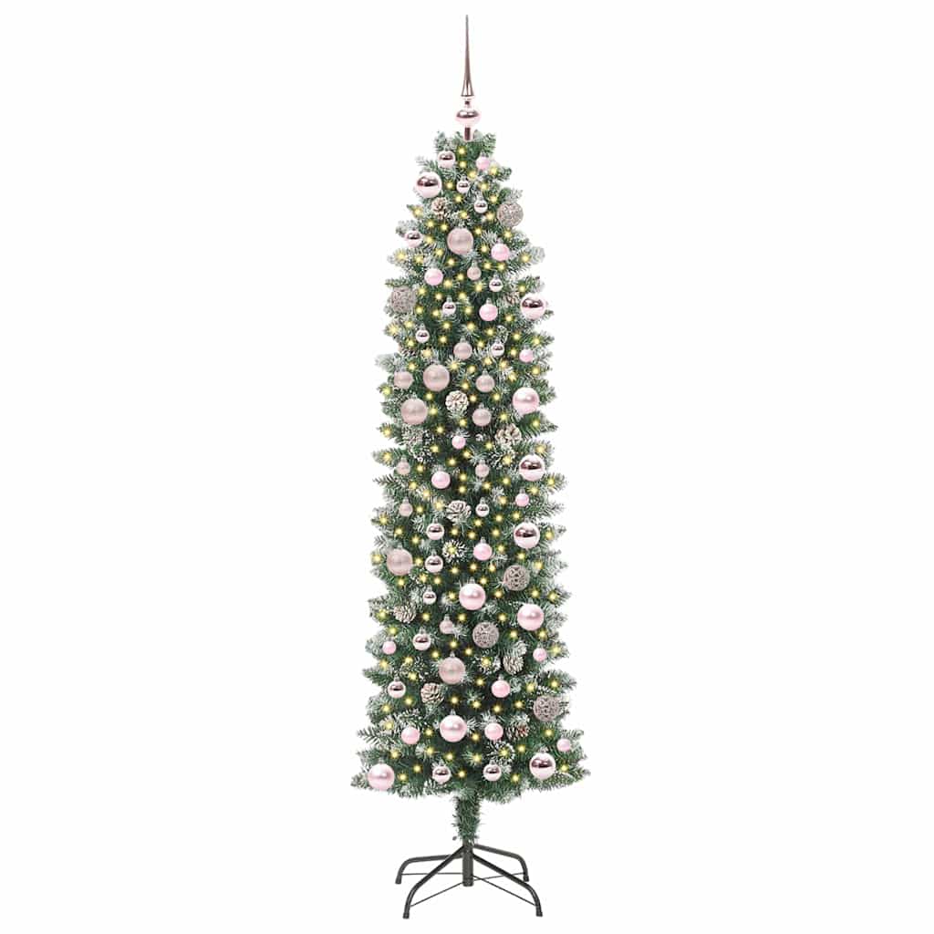 Albero di Natale Artificiale Sottile Verde e bianco 180 cm