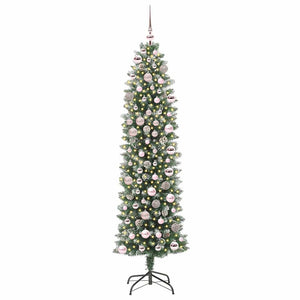 Albero di Natale Artificiale Sottile Verde e bianco 180 cm