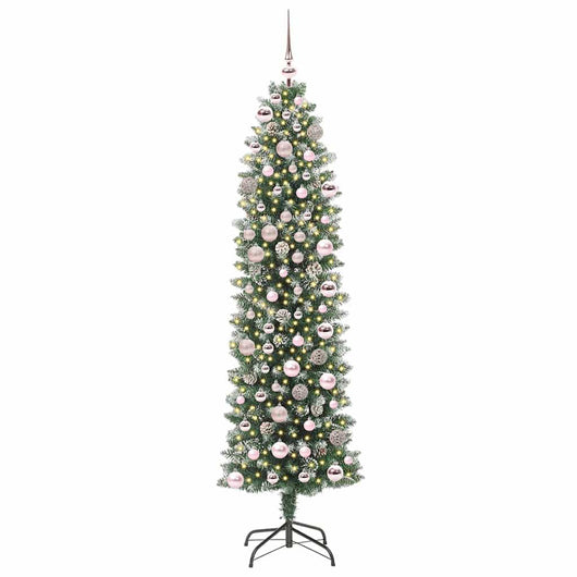 Albero di Natale Artificiale Sottile Verde e bianco 180 cm