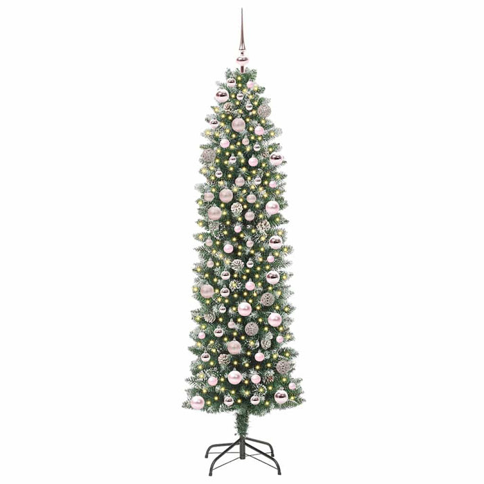 Albero di Natale Artificiale Sottile Verde e bianco 180 cm