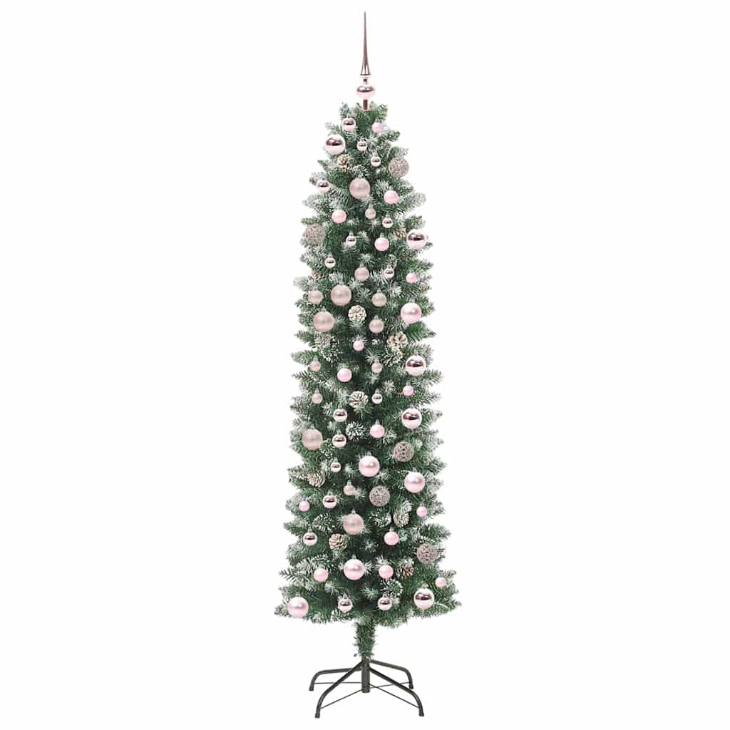 Albero di Natale Artificiale Sottile Verde e bianco 180 cm